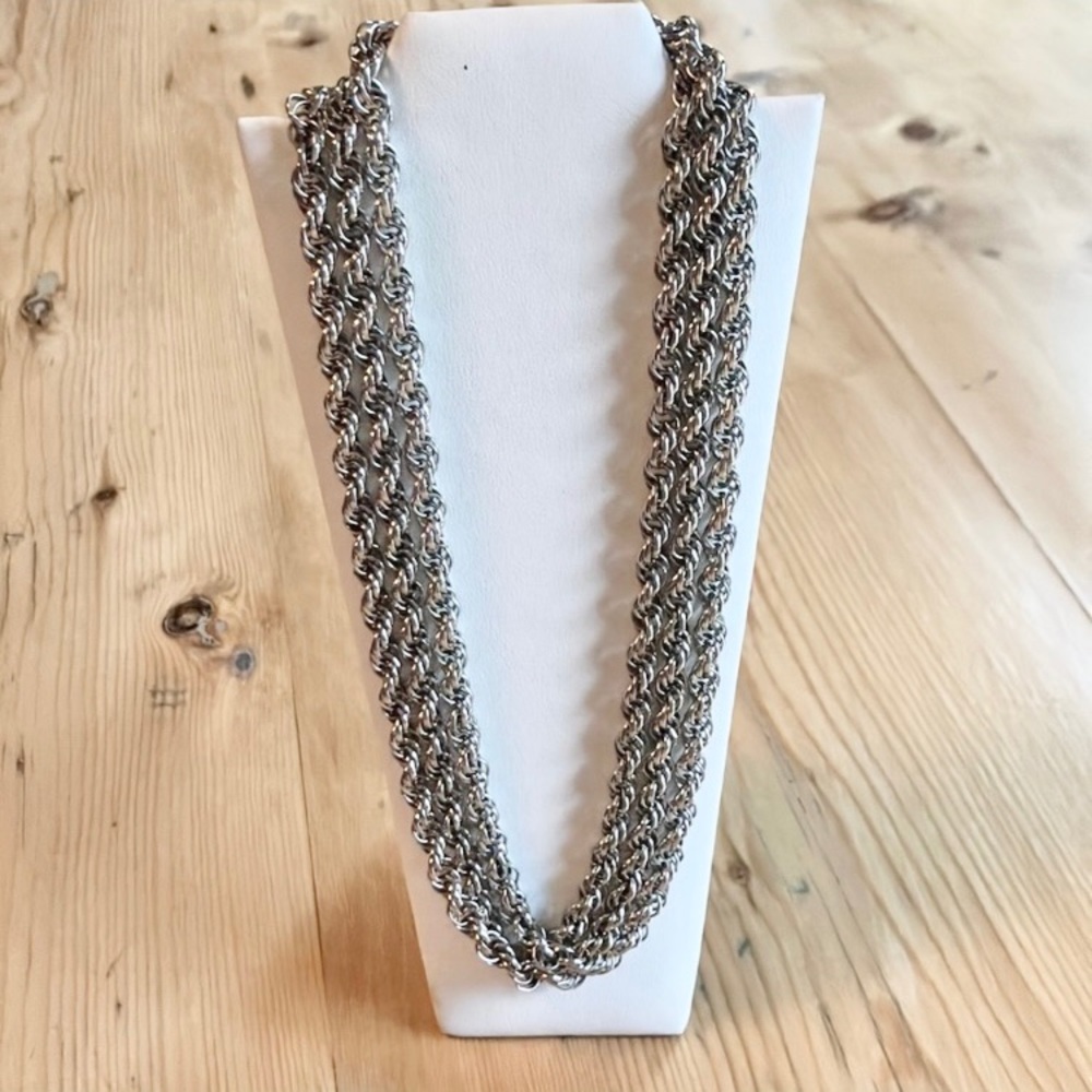 Vintage Monet French Rope Chain Necklace 57” Silver Tone Statement Necklace